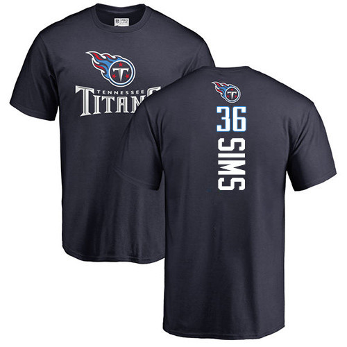 Tennessee Titans Men Navy Blue LeShaun Sims Backer NFL Football #36 T Shirt